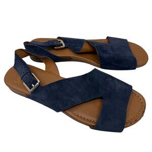 Franco Sarto Womens Sandals Navy Blue Suede Open Toe Sandals Buckle Size 8.5